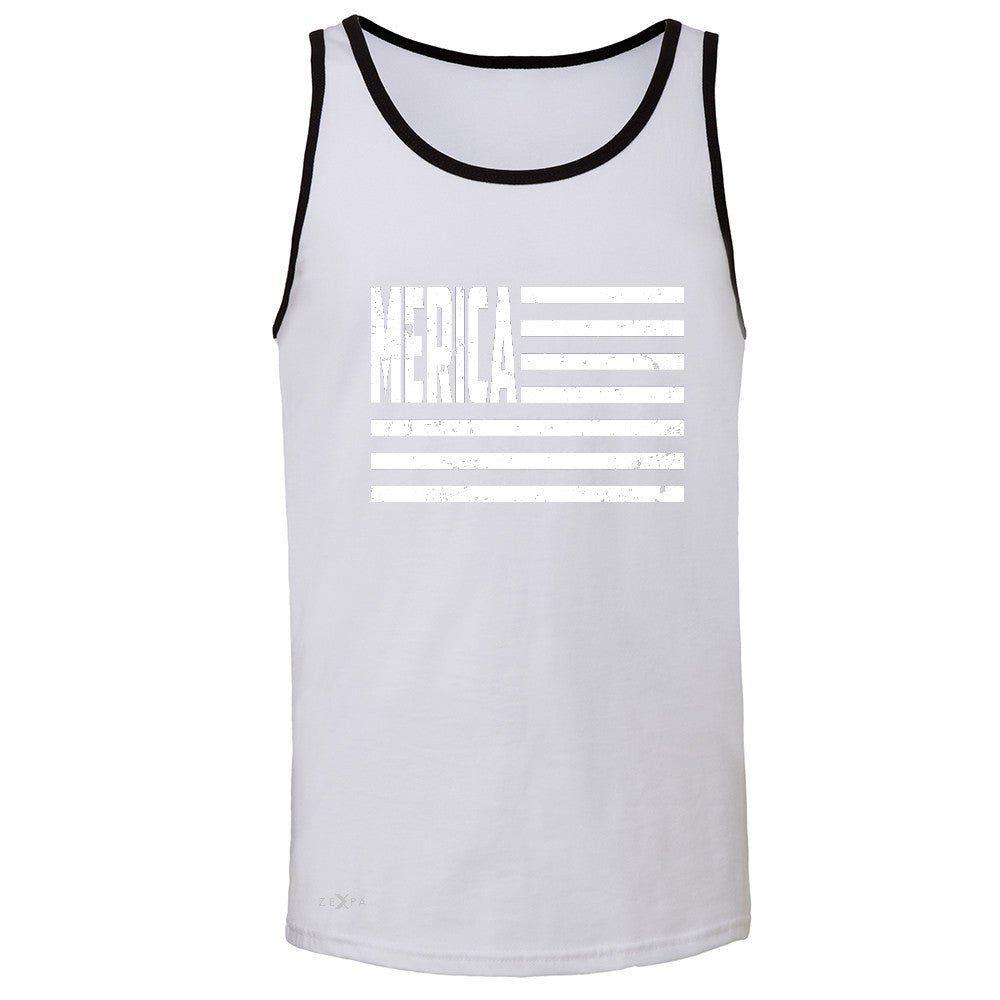 Zexpa Apparelâ„¢ Merica White Stripes Flag Men's Jersey Tank Patriotic Sleeveless - Zexpa Apparel Halloween Christmas Shirts