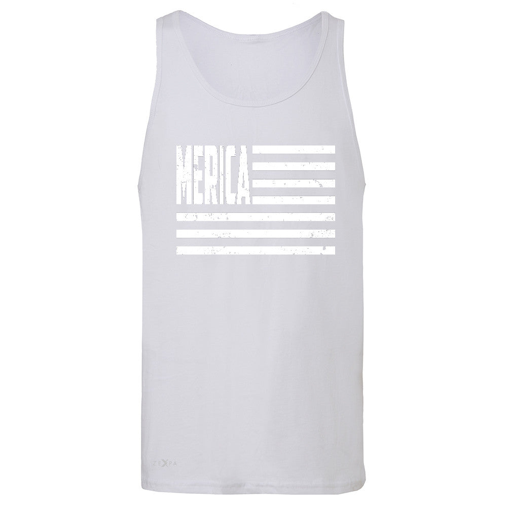 Zexpa Apparelâ„¢ Merica White Stripes Flag Men's Jersey Tank Patriotic Sleeveless - Zexpa Apparel Halloween Christmas Shirts