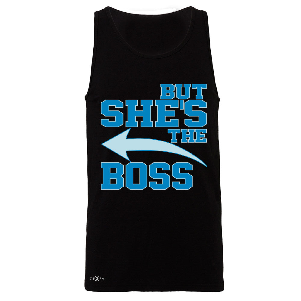 But She is The Boss Men's Jersey Tank Couple Matching Valentines Day Feb Sleeveless - Zexpa Apparel Halloween Christmas Shirts