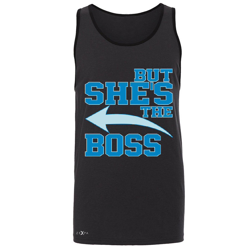 But She is The Boss Men's Jersey Tank Couple Matching Valentines Day Feb Sleeveless - Zexpa Apparel Halloween Christmas Shirts