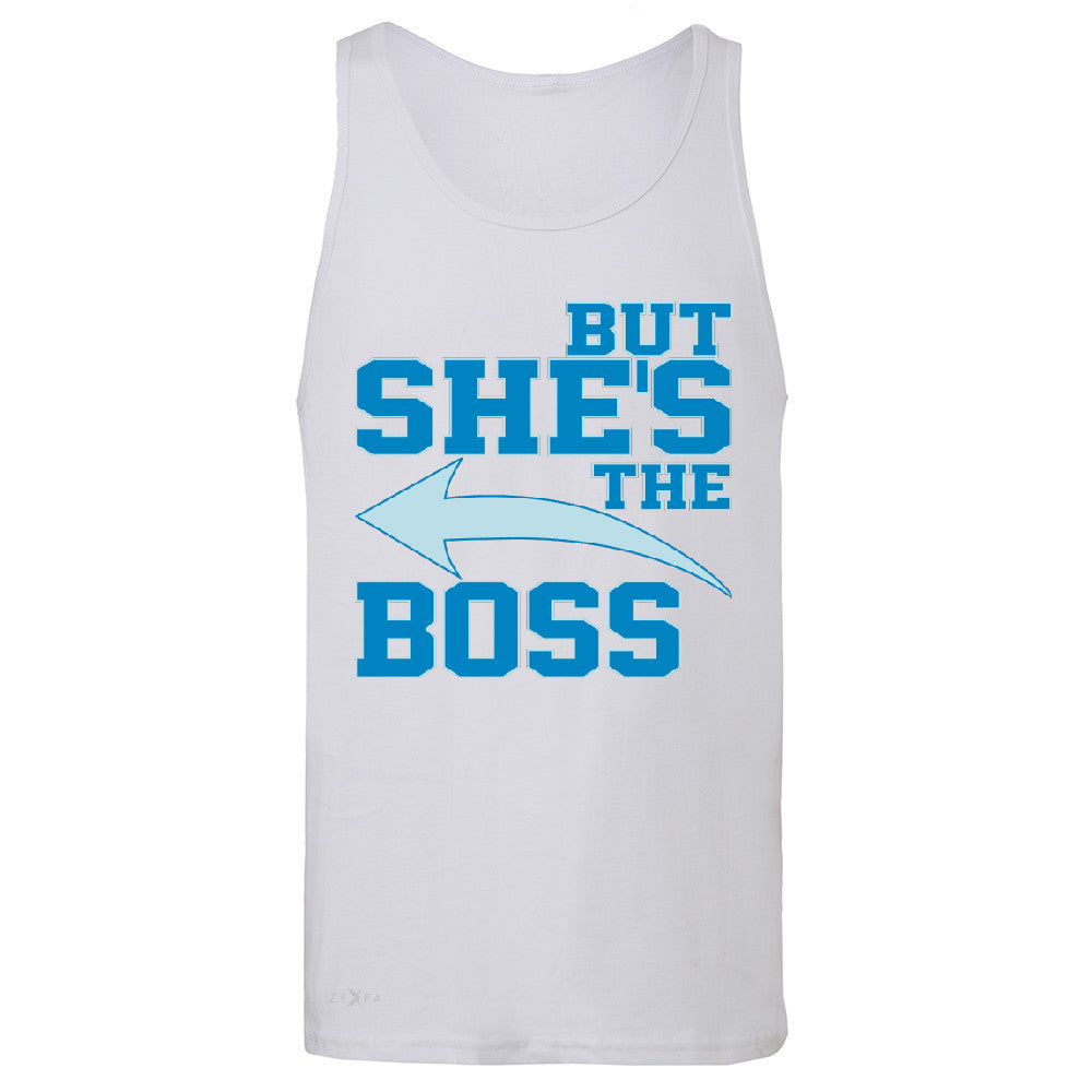 But She is The Boss Men's Jersey Tank Couple Matching Valentines Day Feb Sleeveless - Zexpa Apparel Halloween Christmas Shirts