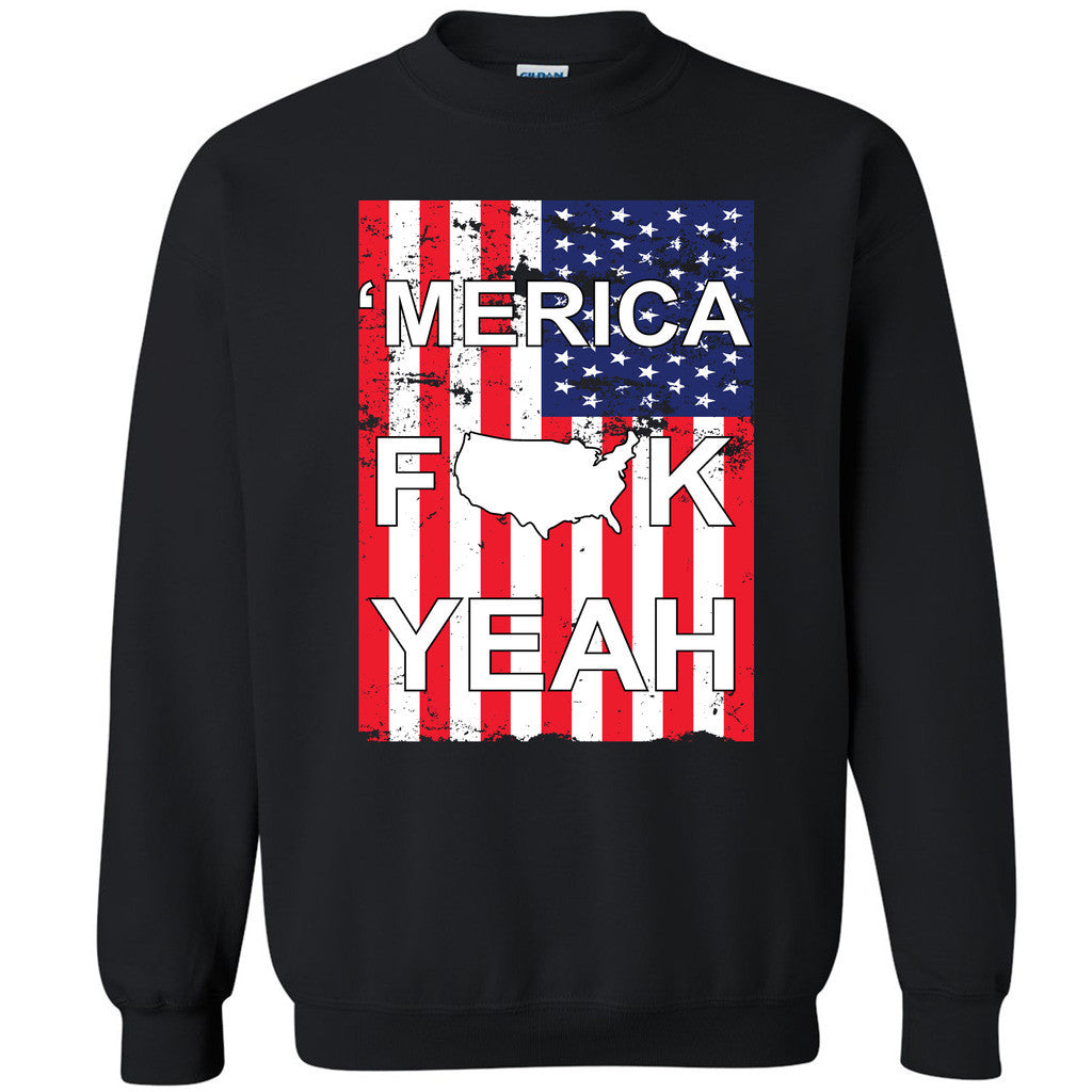 Zexpa Apparelâ„¢ Merica F Yeah Unisex Crewneck USA Flag Map Patriotic American Sweatshirt - Zexpa Apparel Halloween Christmas Shirts