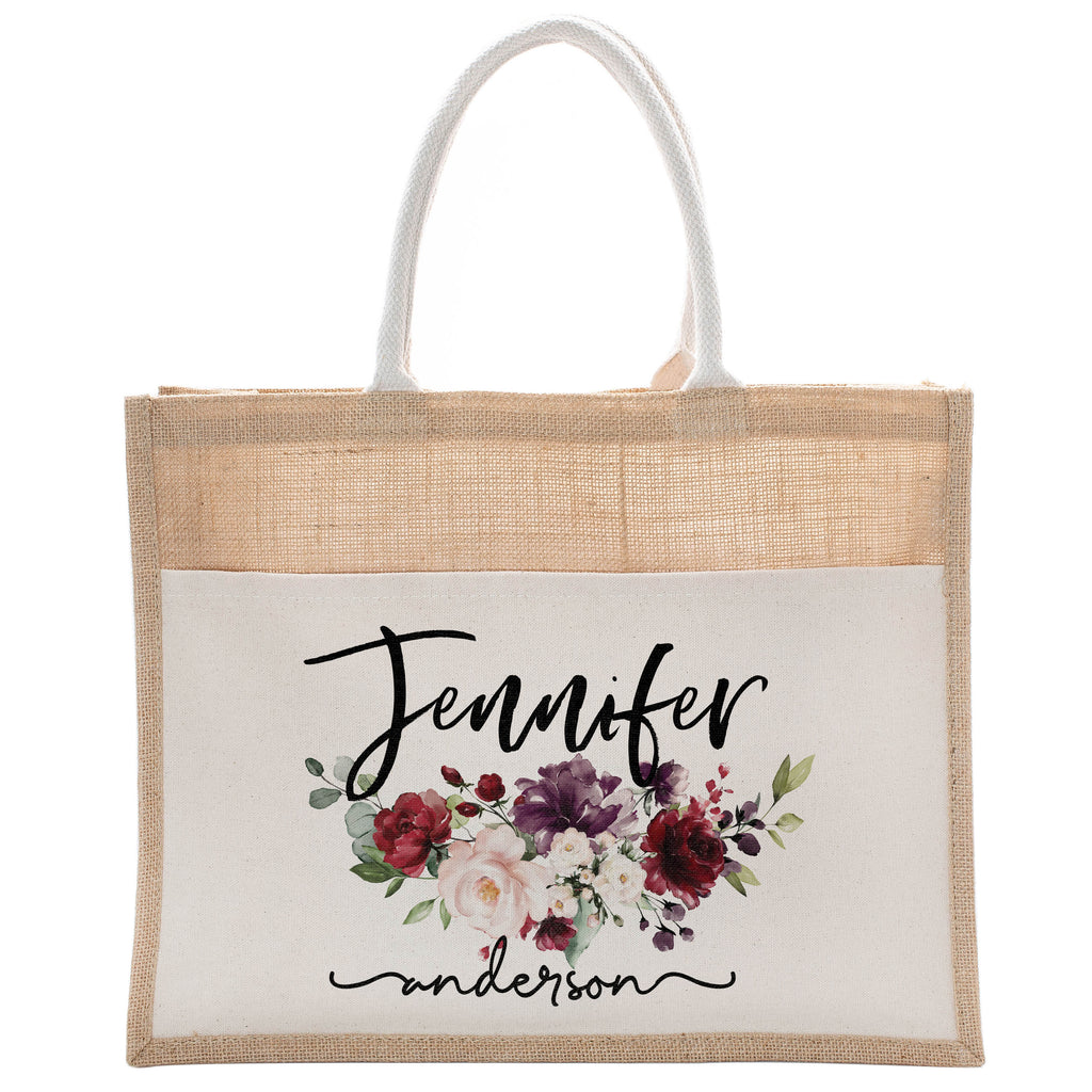 Personalized Luxury Totebag | Cusomized Floral Cotton Canvas Tote Bag For Bachelorette Party Beach Workout Yoga Pilates Vacation Bridesmaid and Daily Use Totes Design #6