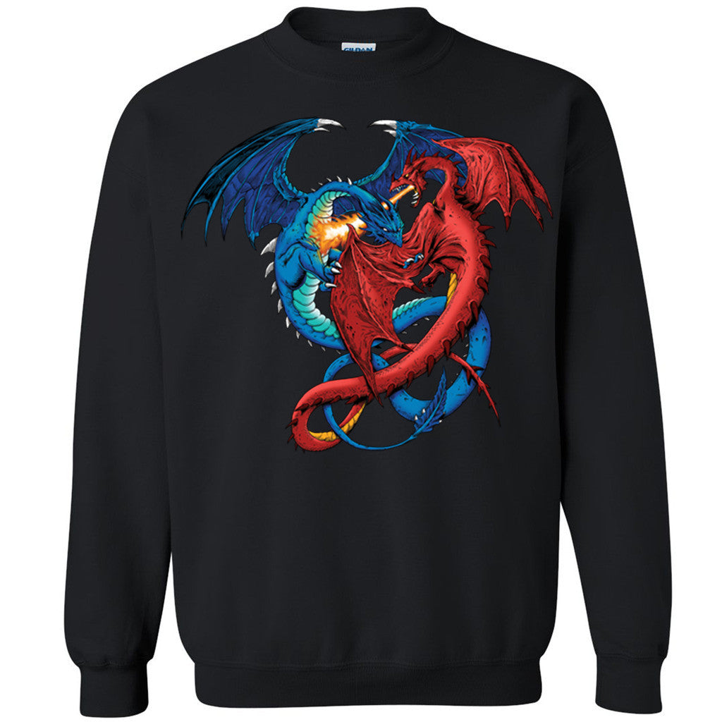 Blue and Red Twin Dragons Unisex Crewneck Cool High Quality Sweatshirt - Zexpa Apparel Halloween Christmas Shirts