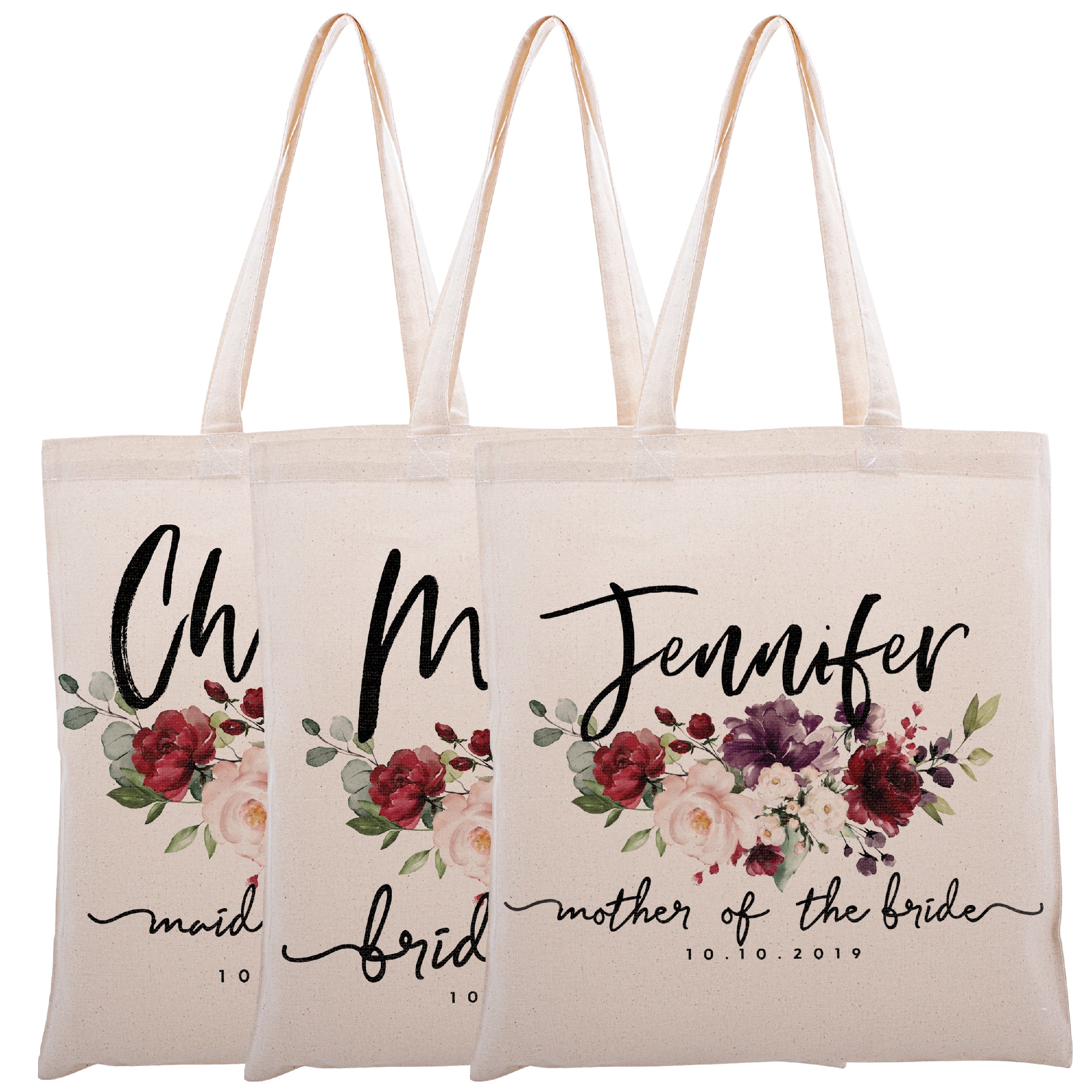  Set of 3 Personalized Initial Tote Bag for Bridesmaid