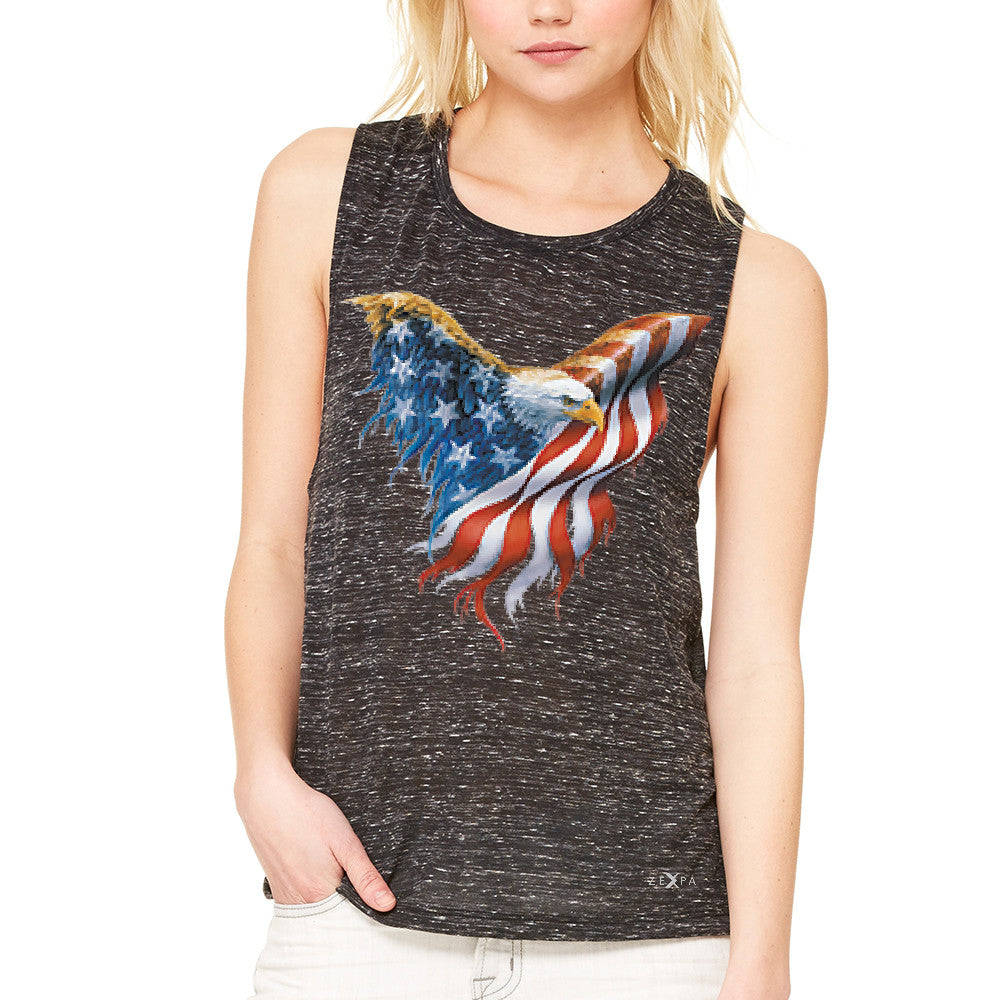 American Flag Bald Eagle Women's Muscle Tee USA Flag 4th of July Tanks - Zexpa Apparel Halloween Christmas Shirts