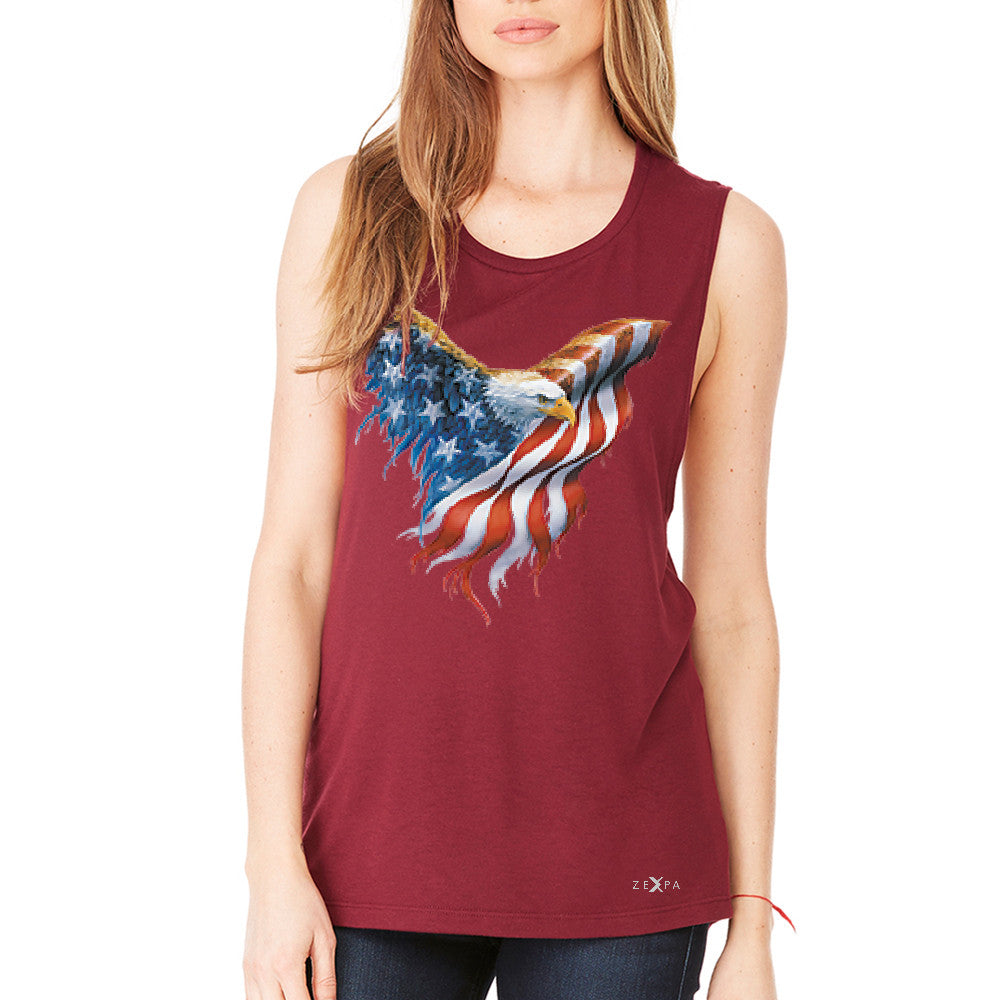 American Flag Bald Eagle Women's Muscle Tee USA Flag 4th of July Tanks - Zexpa Apparel Halloween Christmas Shirts