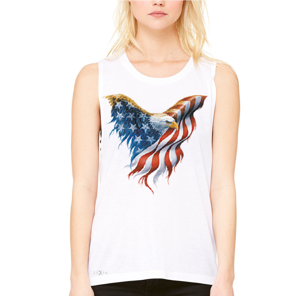 American Flag Bald Eagle Women's Muscle Tee USA Flag 4th of July Tanks - Zexpa Apparel Halloween Christmas Shirts