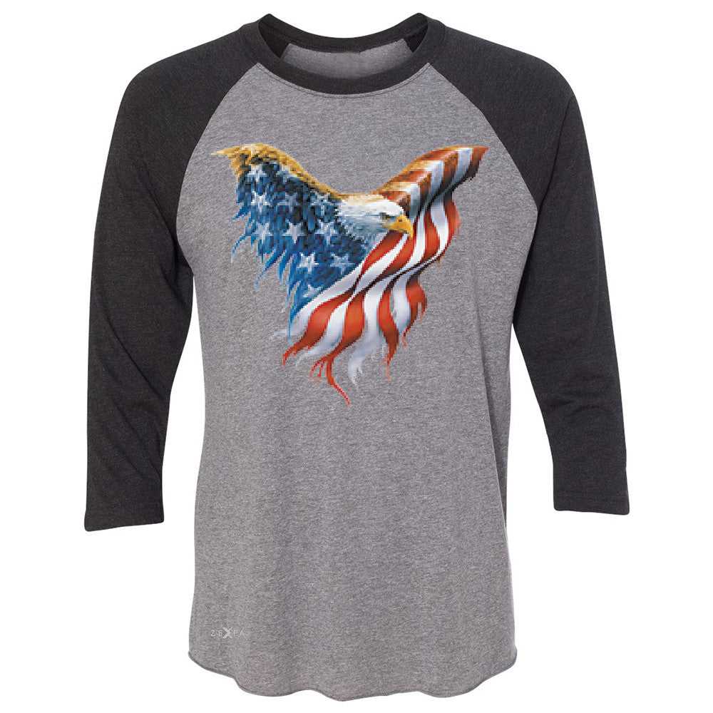 American Flag Bald Eagle 3/4 Sleevee Raglan Tee USA Flag 4th of July Tee - Zexpa Apparel Halloween Christmas Shirts