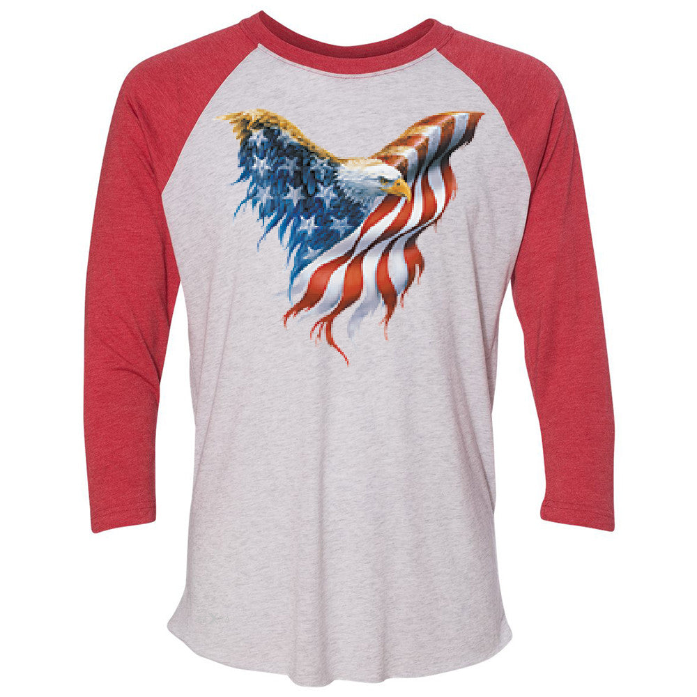 American Flag Bald Eagle 3/4 Sleevee Raglan Tee USA Flag 4th of July Tee - Zexpa Apparel Halloween Christmas Shirts