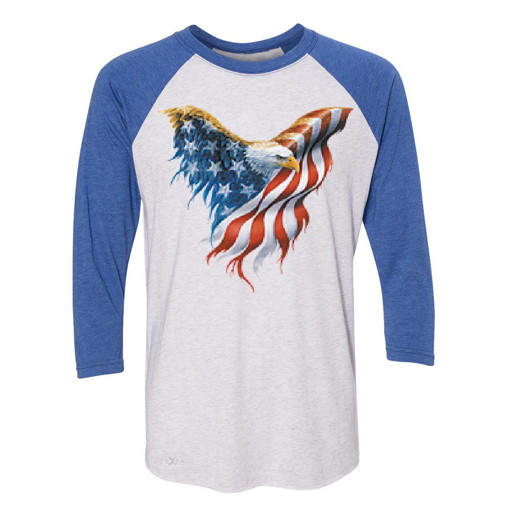 American Flag Bald Eagle 3/4 Sleevee Raglan Tee USA Flag 4th of July Tee - Zexpa Apparel Halloween Christmas Shirts