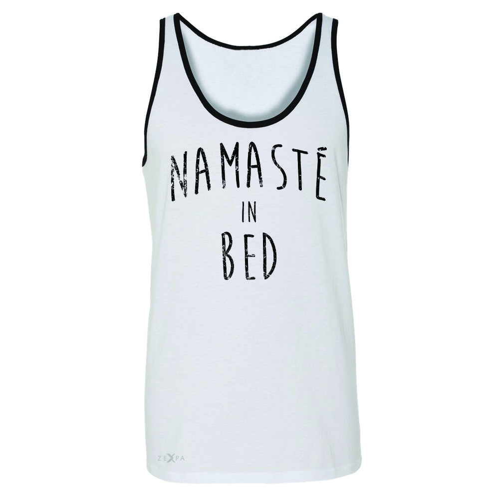 Zexpa Apparel™ Namaste in Bed Namastay Cool Happy D Font  Men's Jersey Tank Yoga Sleeveless - Zexpa Apparel Halloween Christmas Shirts