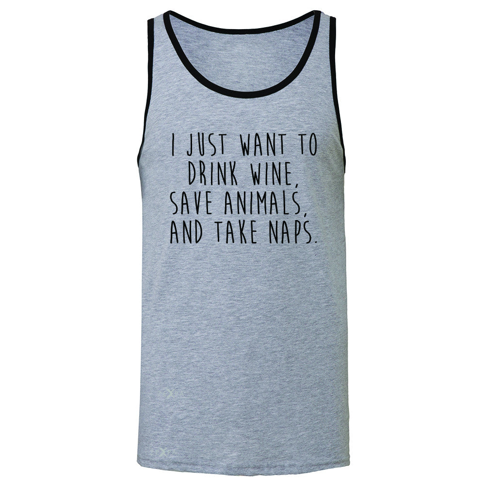 I Just Want To Drink Wine Save Animals and Nap Men's Jersey Tank   Sleeveless - Zexpa Apparel - 2