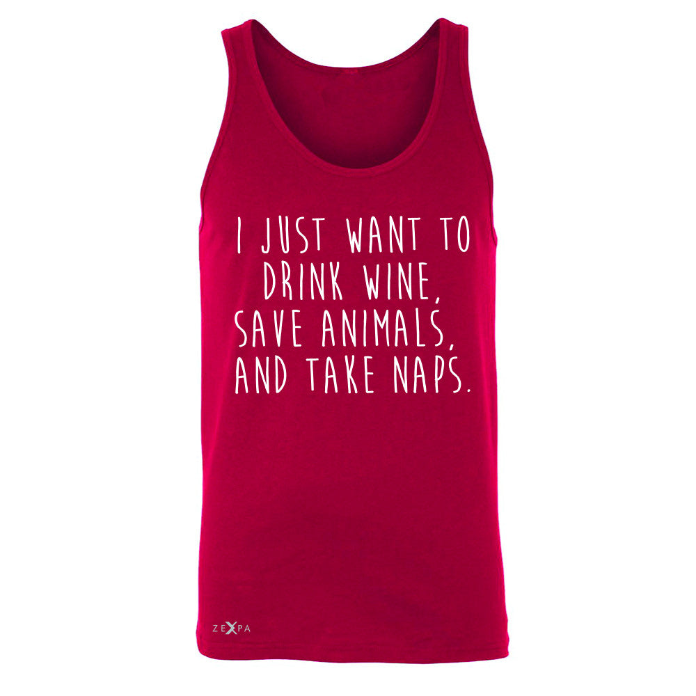 I Just Want To Drink Wine Save Animals and Nap Men's Jersey Tank   Sleeveless - Zexpa Apparel - 4