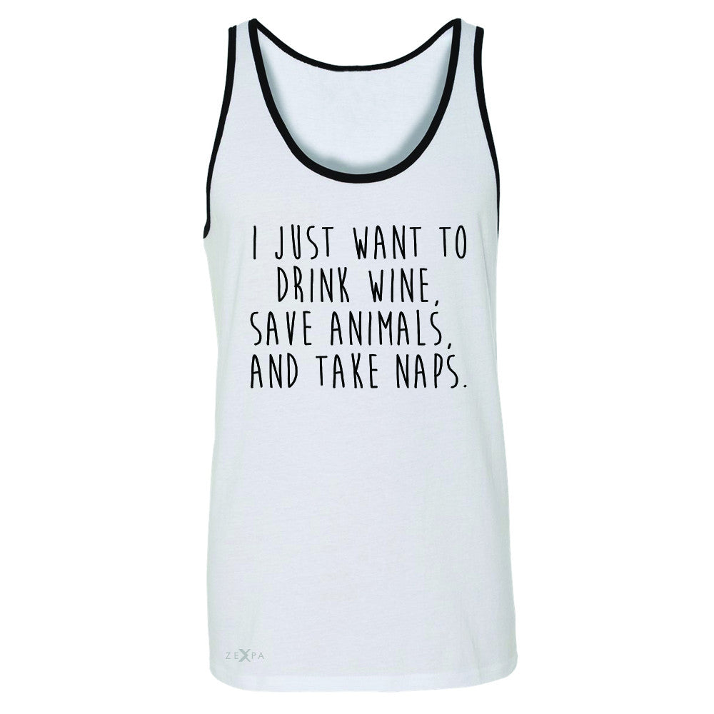 I Just Want To Drink Wine Save Animals and Nap Men's Jersey Tank   Sleeveless - Zexpa Apparel - 6