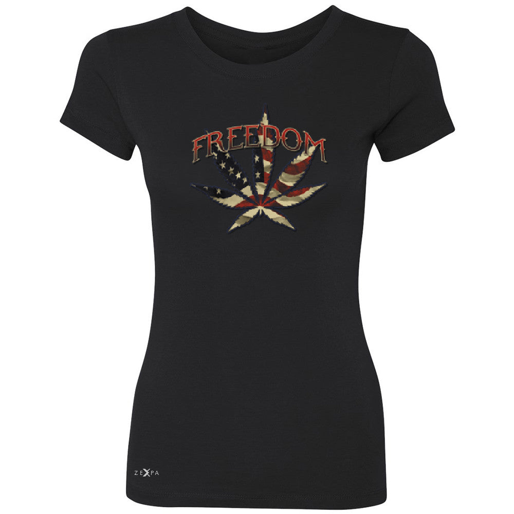 Freedom Weed Legalize It Women's T-shirt Old America Flag Pattern Tee - Zexpa Apparel - 1