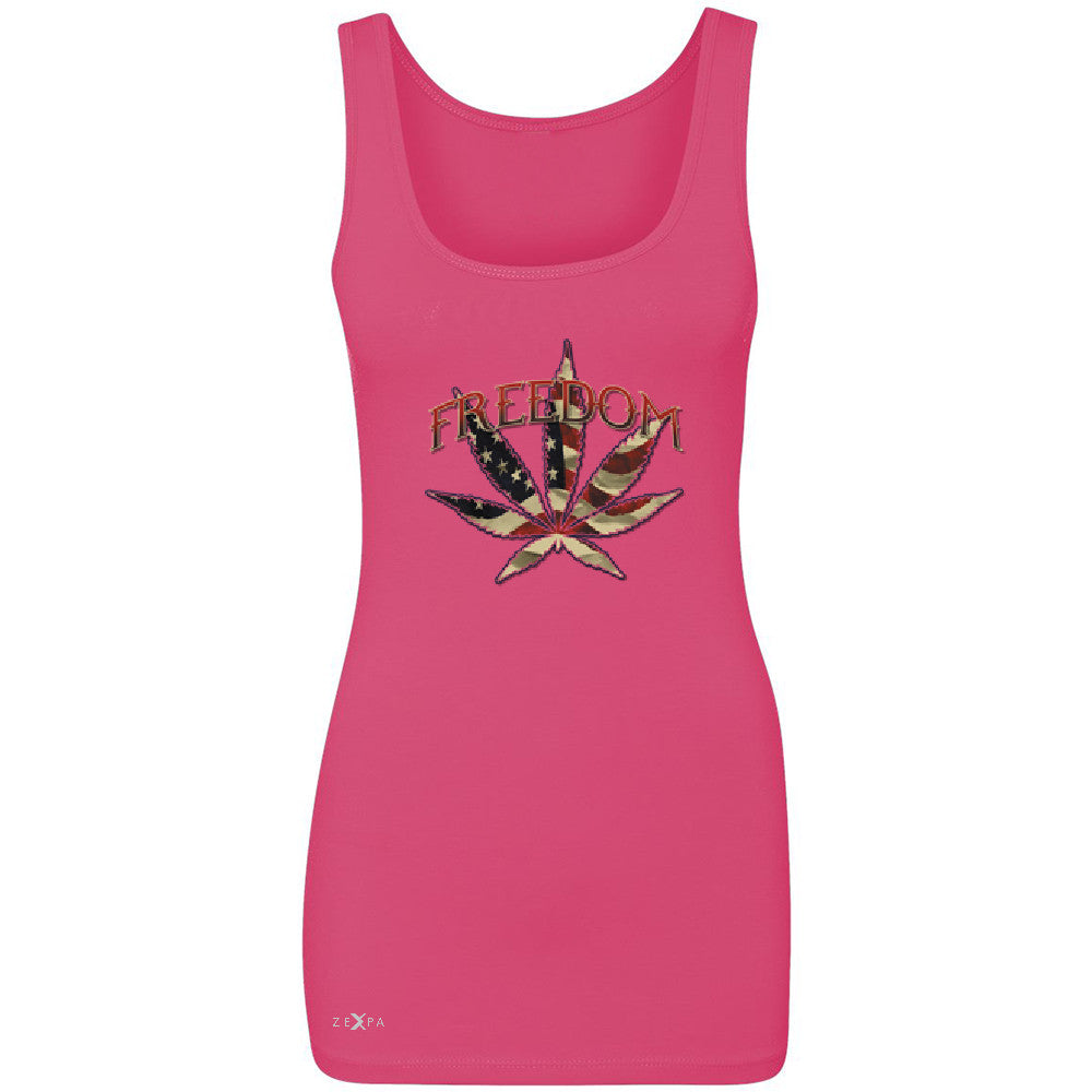 Freedom Weed Legalize It Women's Tank Top Old America Flag Pattern Sleeveless - Zexpa Apparel - 2
