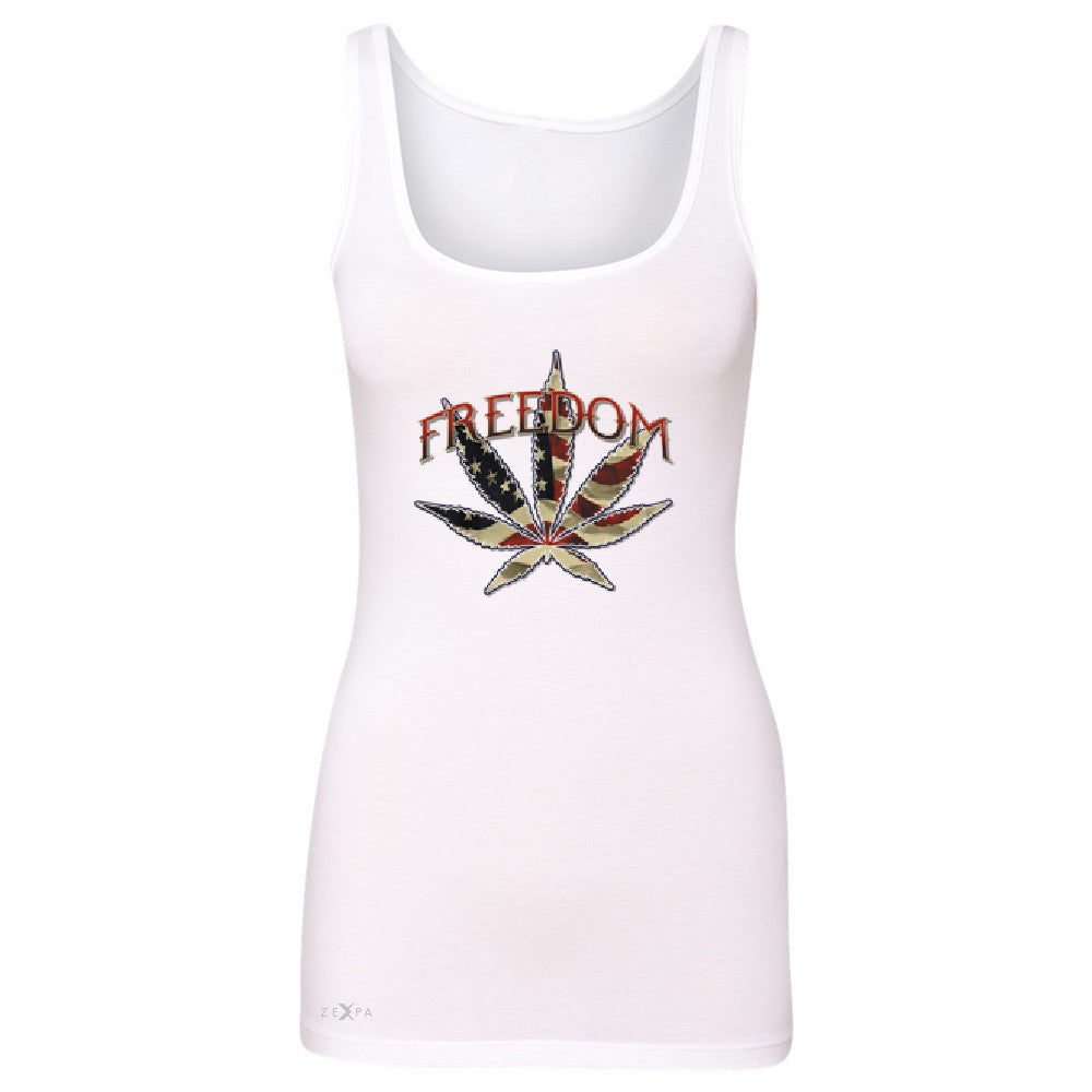 Freedom Weed Legalize It Women's Tank Top Old America Flag Pattern Sleeveless - Zexpa Apparel - 4