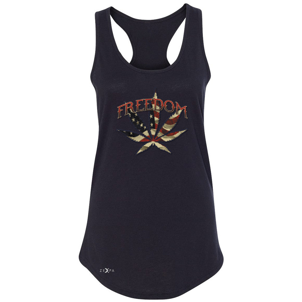 Freedom Weed Legalize It Women's Racerback Old America Flag Pattern Sleeveless - Zexpa Apparel - 1