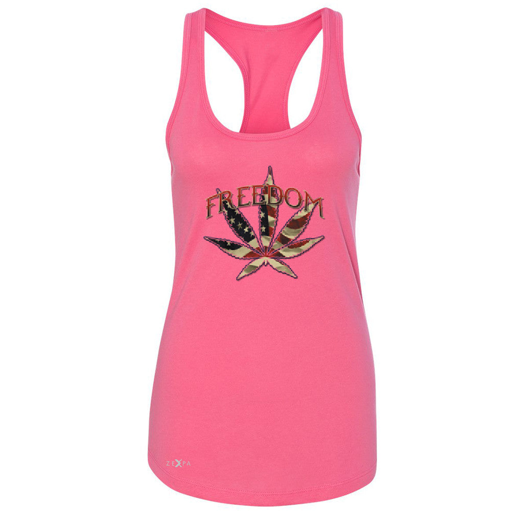 Freedom Weed Legalize It Women's Racerback Old America Flag Pattern Sleeveless - Zexpa Apparel - 2