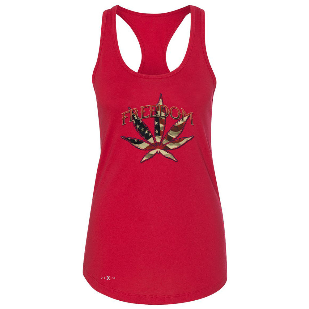 Freedom Weed Legalize It Women's Racerback Old America Flag Pattern Sleeveless - Zexpa Apparel - 3