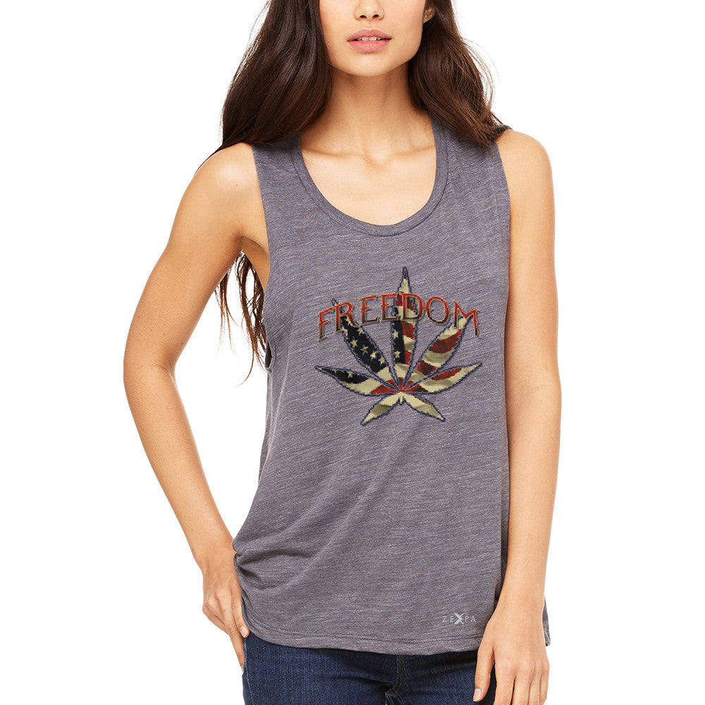 Freedom Weed Legalize It Women's Muscle Tee Old America Flag Pattern Tanks - Zexpa Apparel - 2