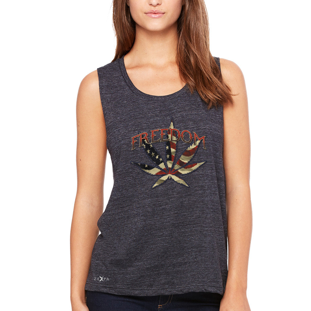 Freedom Weed Legalize It Women's Muscle Tee Old America Flag Pattern Tanks - Zexpa Apparel - 1