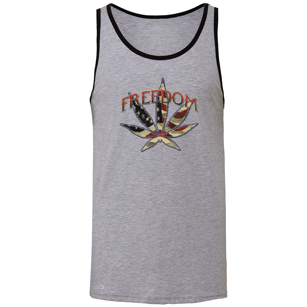 Freedom Weed Legalize It Men's Jersey Tank Old America Flag Pattern Sleeveless - Zexpa Apparel - 2