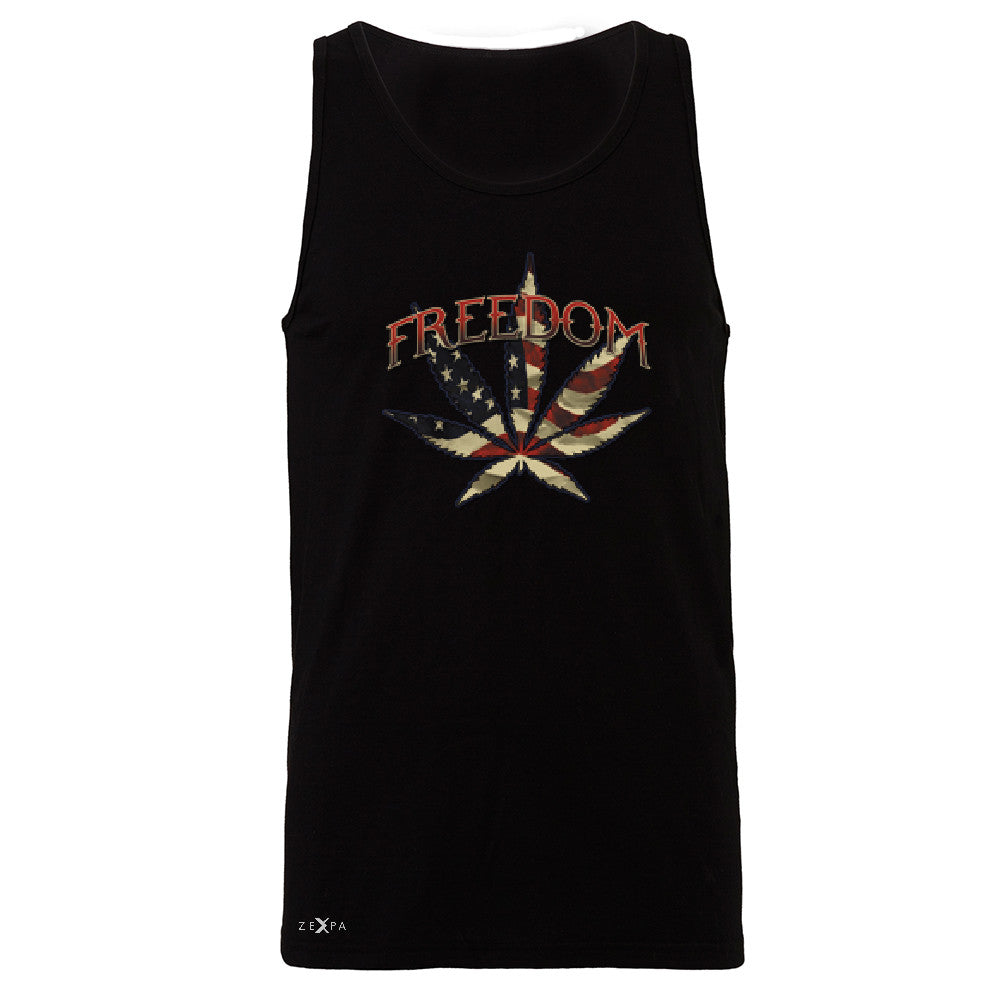Freedom Weed Legalize It Men's Jersey Tank Old America Flag Pattern Sleeveless - Zexpa Apparel - 1