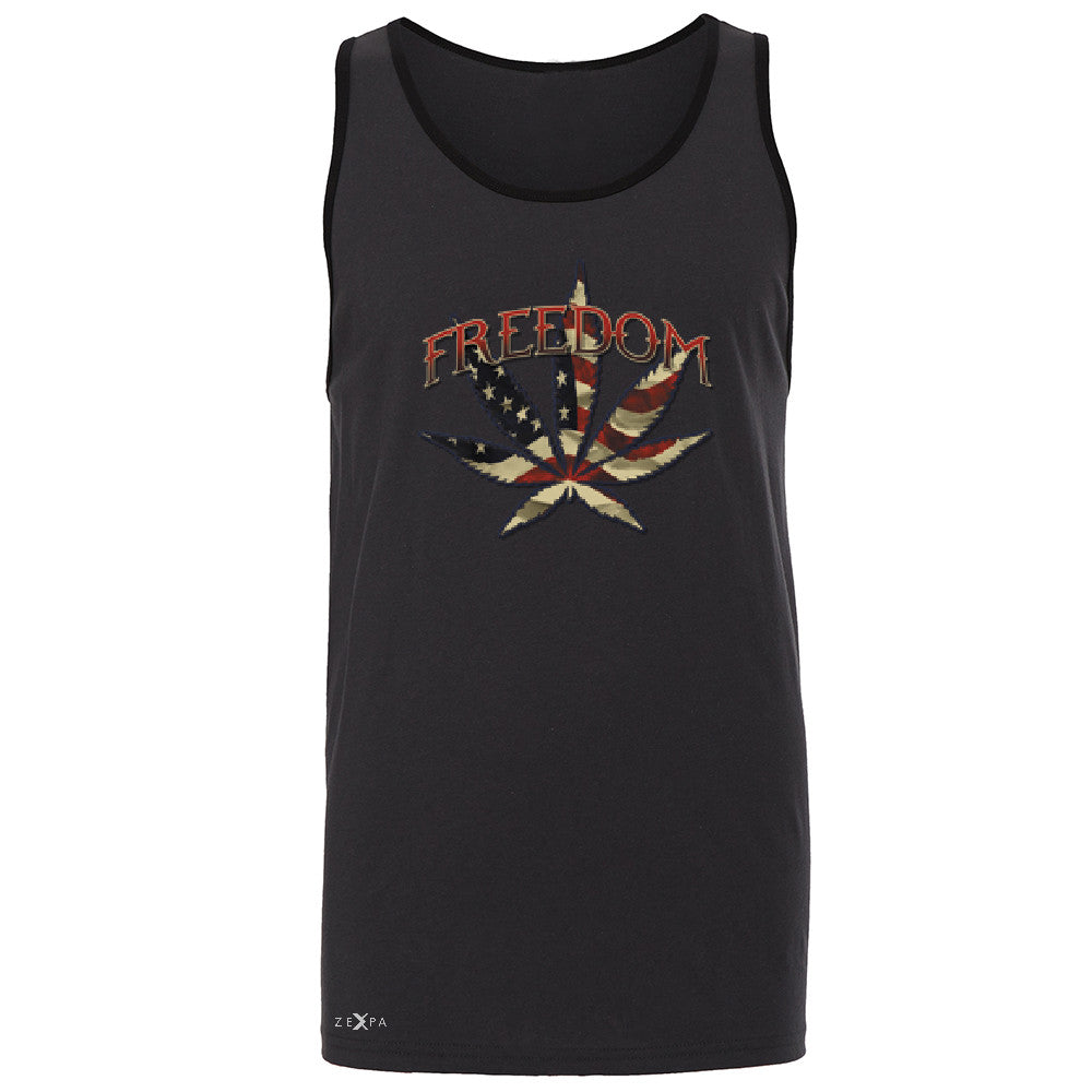 Freedom Weed Legalize It Men's Jersey Tank Old America Flag Pattern Sleeveless - Zexpa Apparel - 3