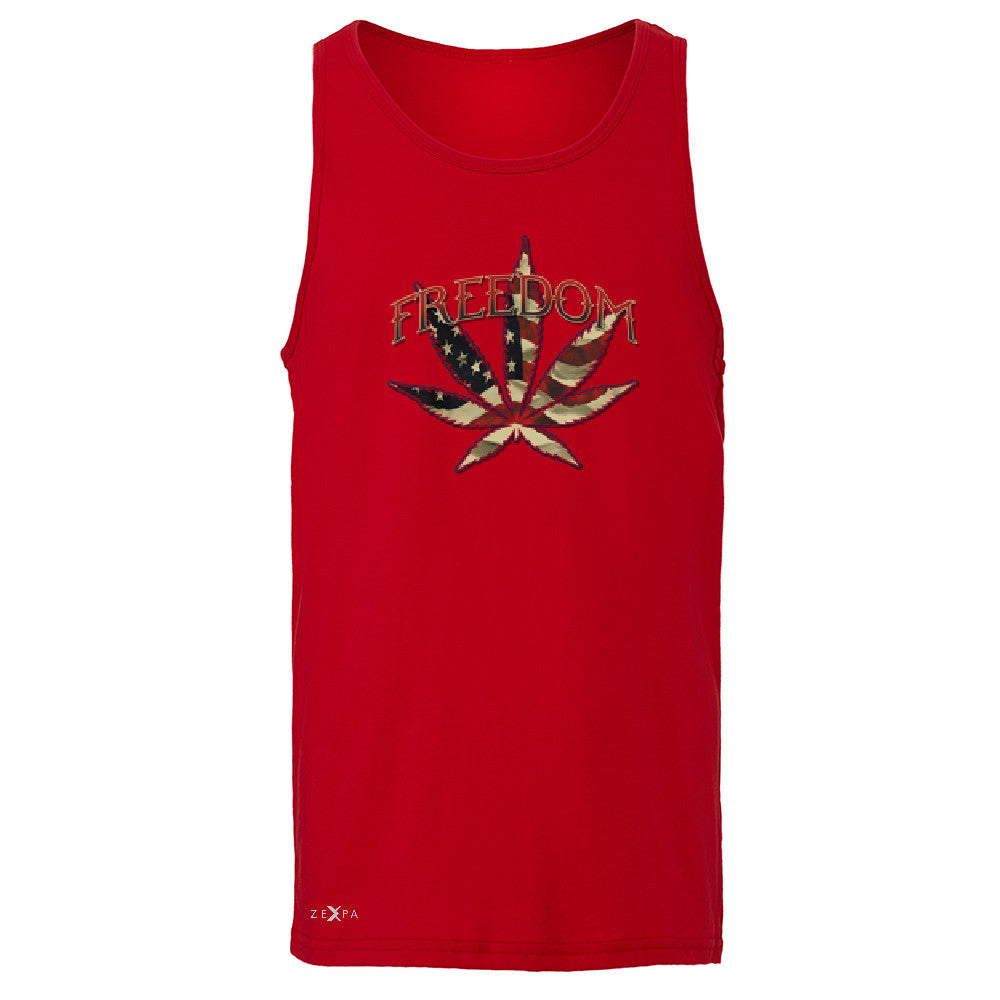 Freedom Weed Legalize It Men's Jersey Tank Old America Flag Pattern Sleeveless - Zexpa Apparel - 4