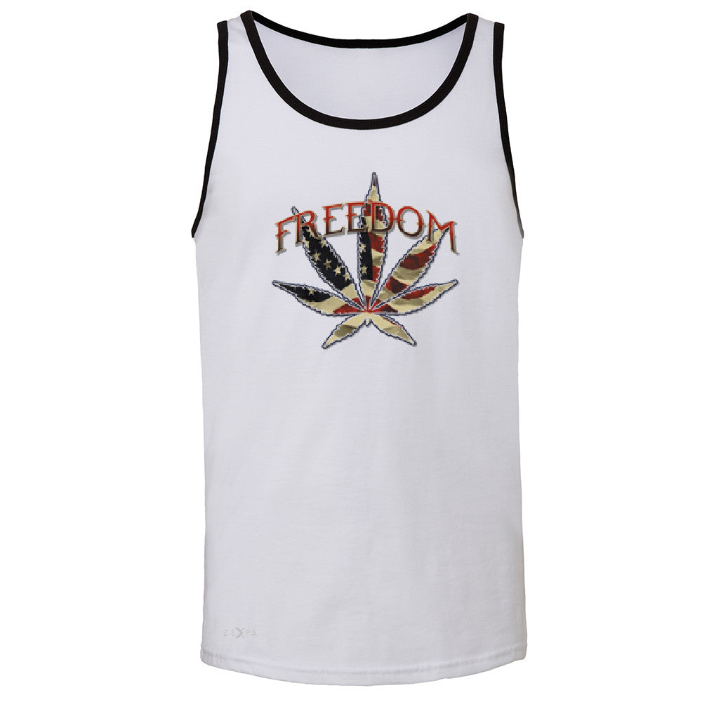 Freedom Weed Legalize It Men's Jersey Tank Old America Flag Pattern Sleeveless - Zexpa Apparel - 5