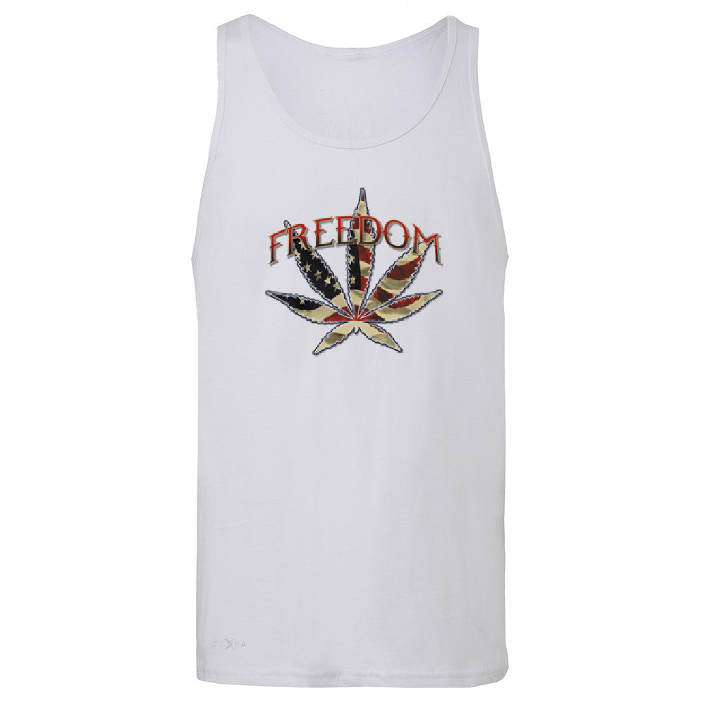Freedom Weed Legalize It Men's Jersey Tank Old America Flag Pattern Sleeveless - Zexpa Apparel - 6