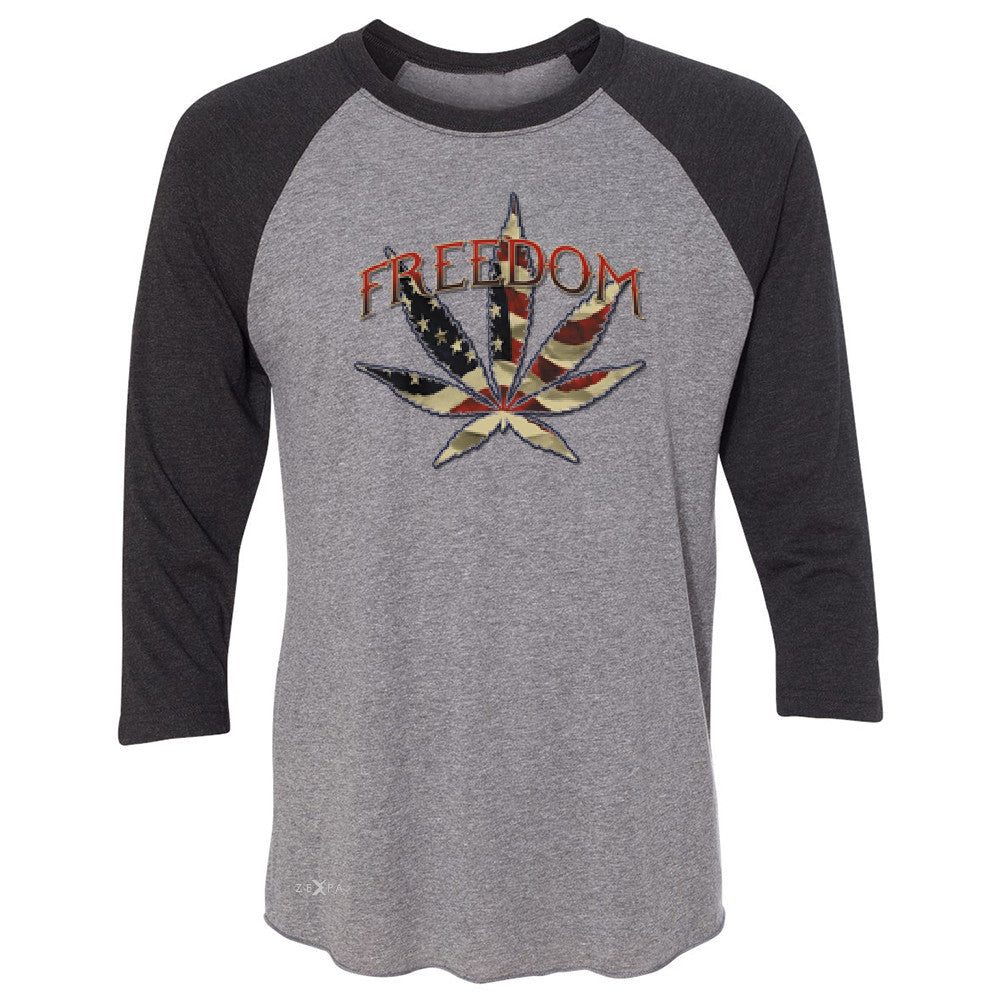 Freedom Weed Legalize It 3/4 Sleevee Raglan Tee Old America Flag Pattern Tee - Zexpa Apparel - 1
