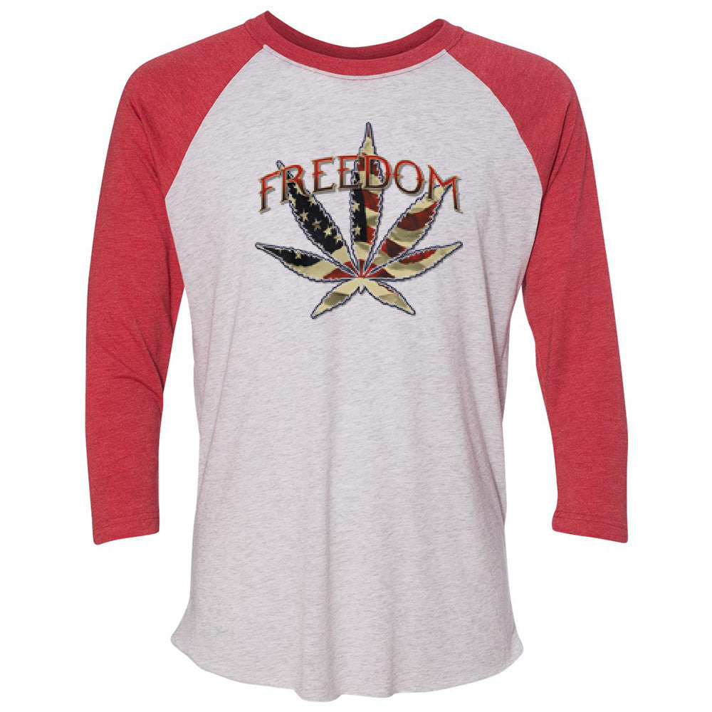 Freedom Weed Legalize It 3/4 Sleevee Raglan Tee Old America Flag Pattern Tee - Zexpa Apparel - 2