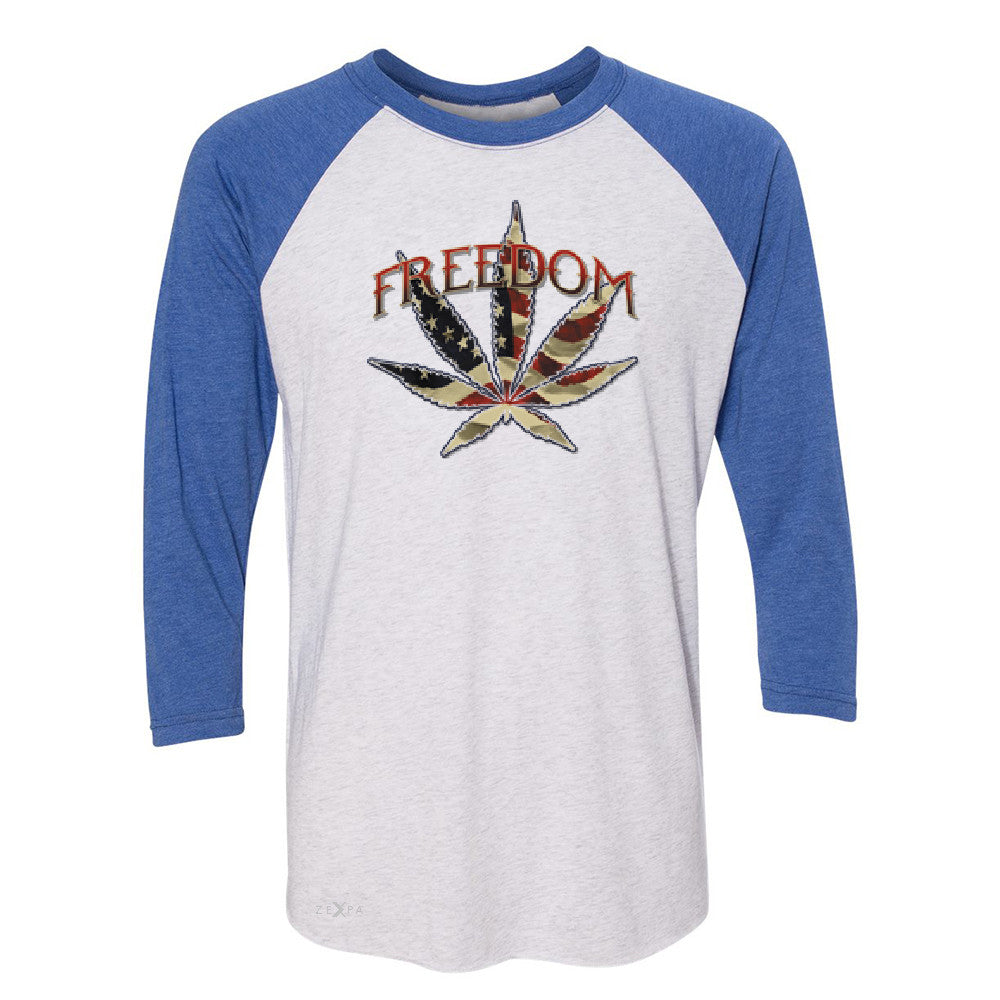 Freedom Weed Legalize It 3/4 Sleevee Raglan Tee Old America Flag Pattern Tee - Zexpa Apparel - 3