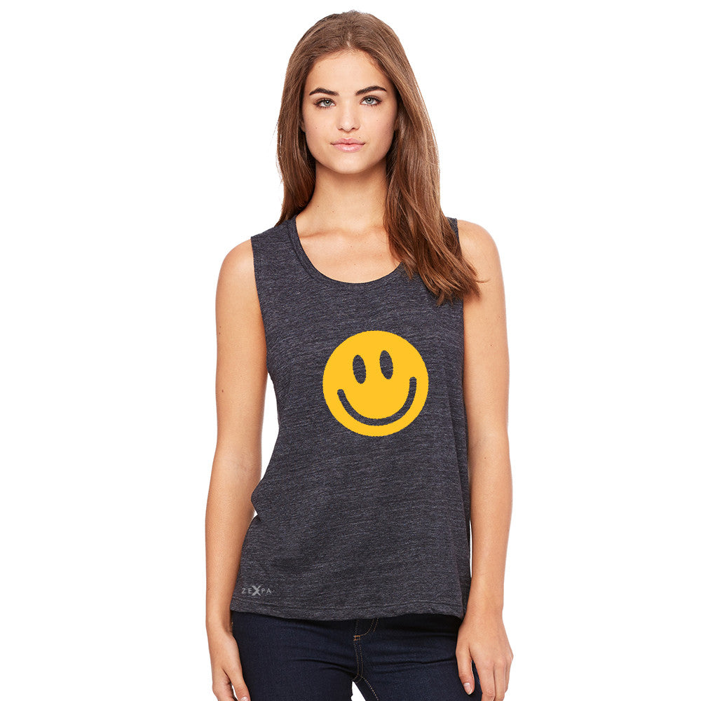Funny Smiley Face Super Emoji Women's Muscle Tee Funny Sleeveless - Zexpa Apparel