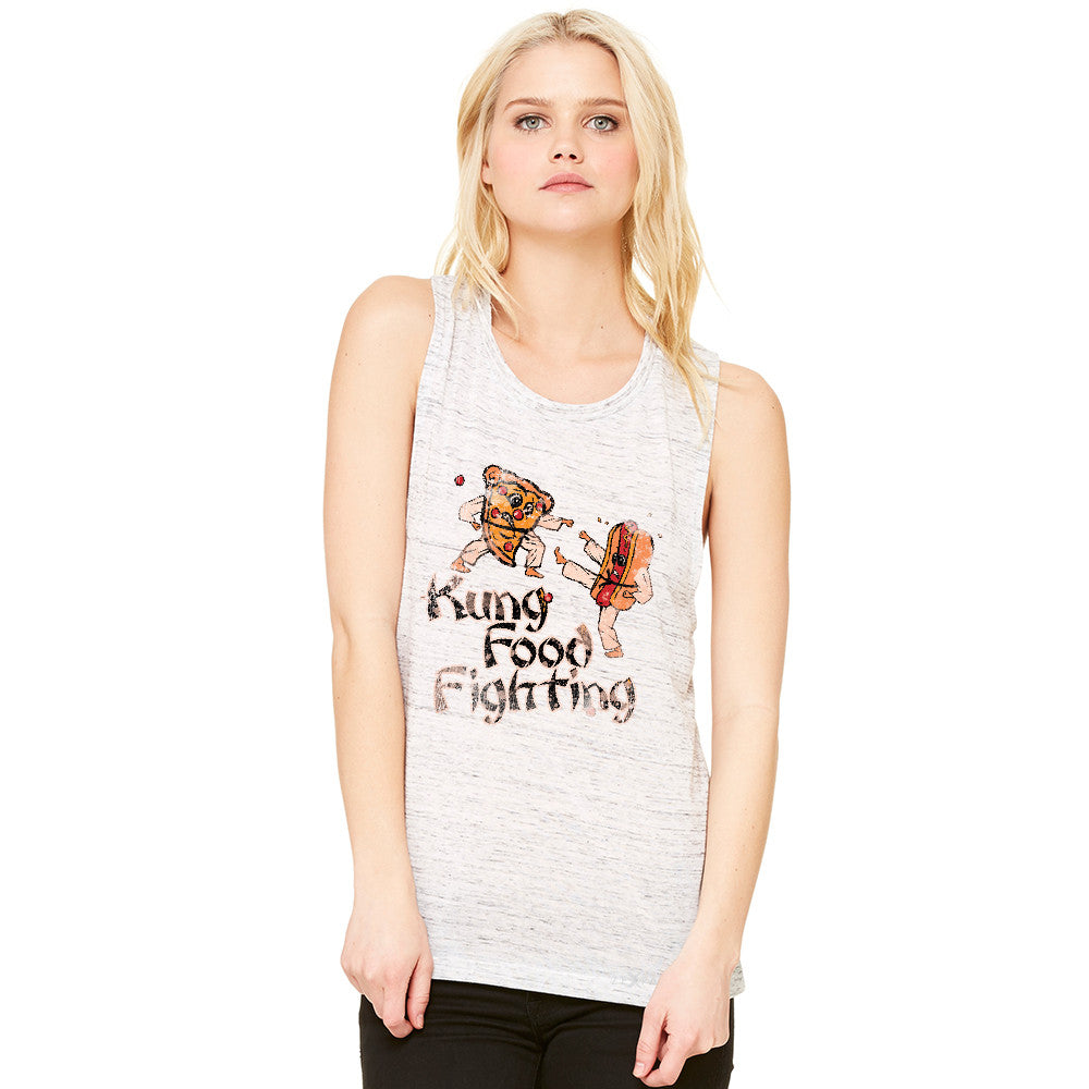 Kung Food Fighting Pizzas Kung Fu Women's Muscle Tee Funny Sleeveless - zexpaapparel - 3