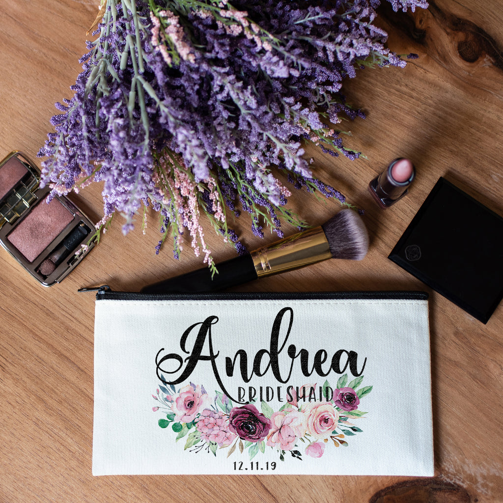 Personalized Makeup Bag Bridesmaid | Wedding Customized Pouch | Bachelorette Party Cosmetic Case |Toiletries Hndy Organizer with Zipper|Events Parties Baby Shower Anniversary Christmas Gift|Desging #10