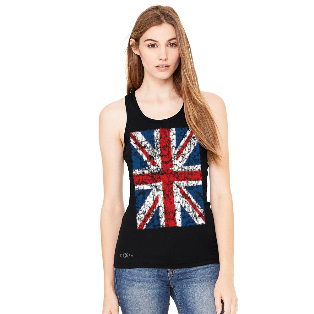 Distressed British Flag Great Britain Women's Racerback Patriotic Sleeveless - Zexpa Apparel Halloween Christmas Shirts