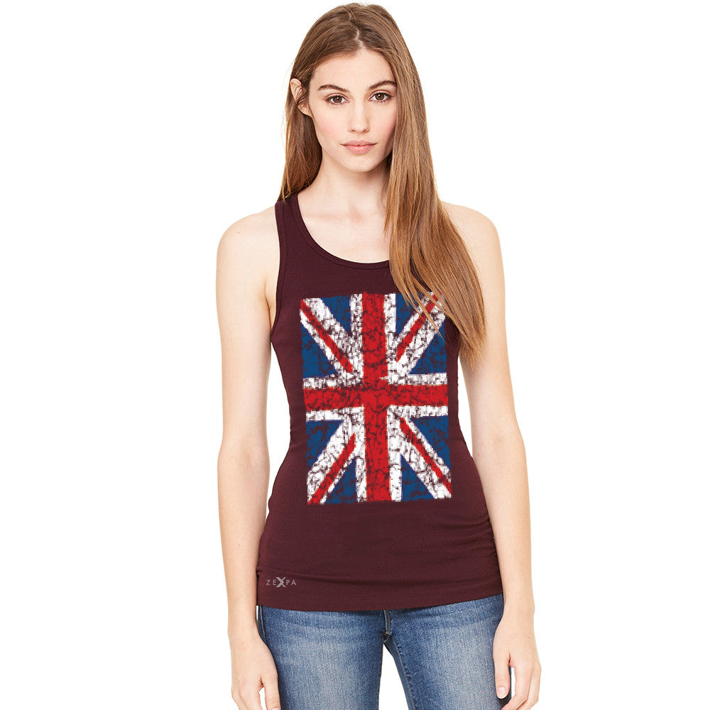 Distressed British Flag Great Britain Women's Racerback Patriotic Sleeveless - Zexpa Apparel Halloween Christmas Shirts