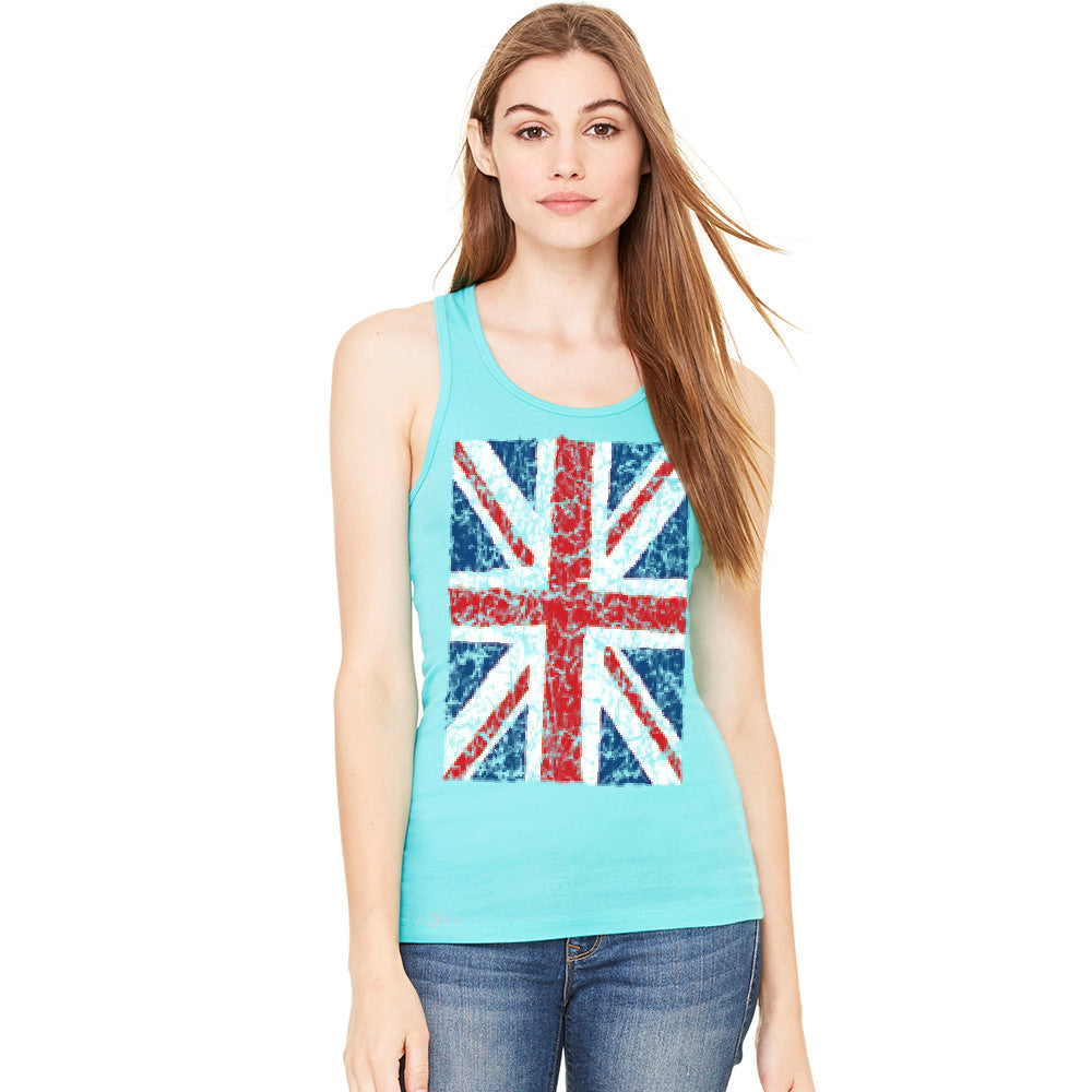 Distressed British Flag Great Britain Women's Racerback Patriotic Sleeveless - Zexpa Apparel Halloween Christmas Shirts