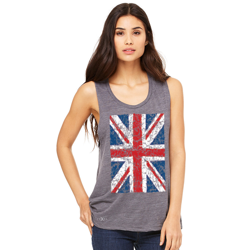 Distressed British Flag Great Britain Women's Muscle Tee Patriotic Sleeveless - Zexpa Apparel Halloween Christmas Shirts