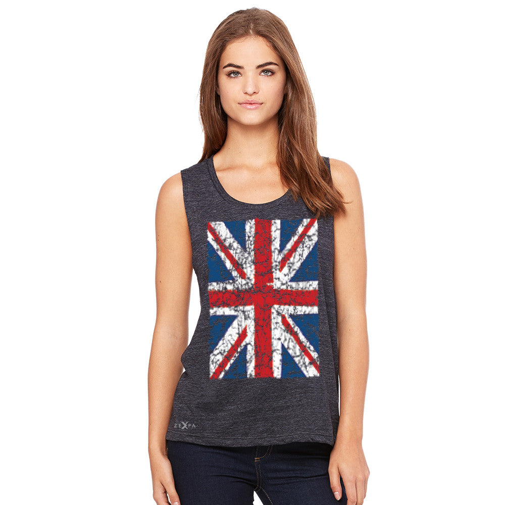 Distressed British Flag Great Britain Women's Muscle Tee Patriotic Sleeveless - Zexpa Apparel Halloween Christmas Shirts