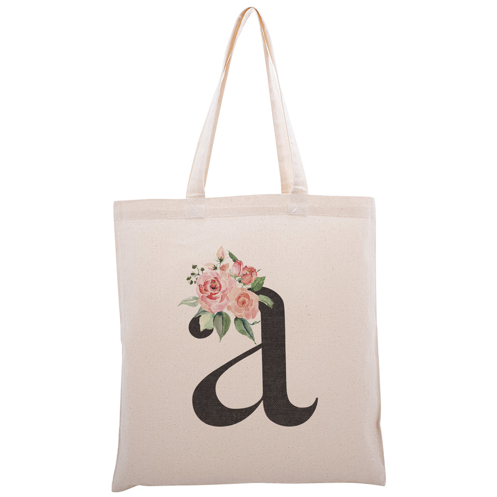 Personalized Floral Initial Cotton Canvas Tote Bag for Events Bachelorette Party Baby Shower Bridal Shower Bridesmaid Christmas Gift Bag | Totes for Yoga Pilates Gym Workout | Reusable Bags for Shool