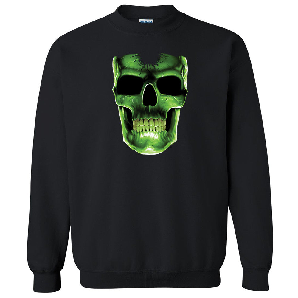 Glow in The Dark Green Skull Unisex Crewneck Halloween Costume Sweatshirt - Zexpa Apparel