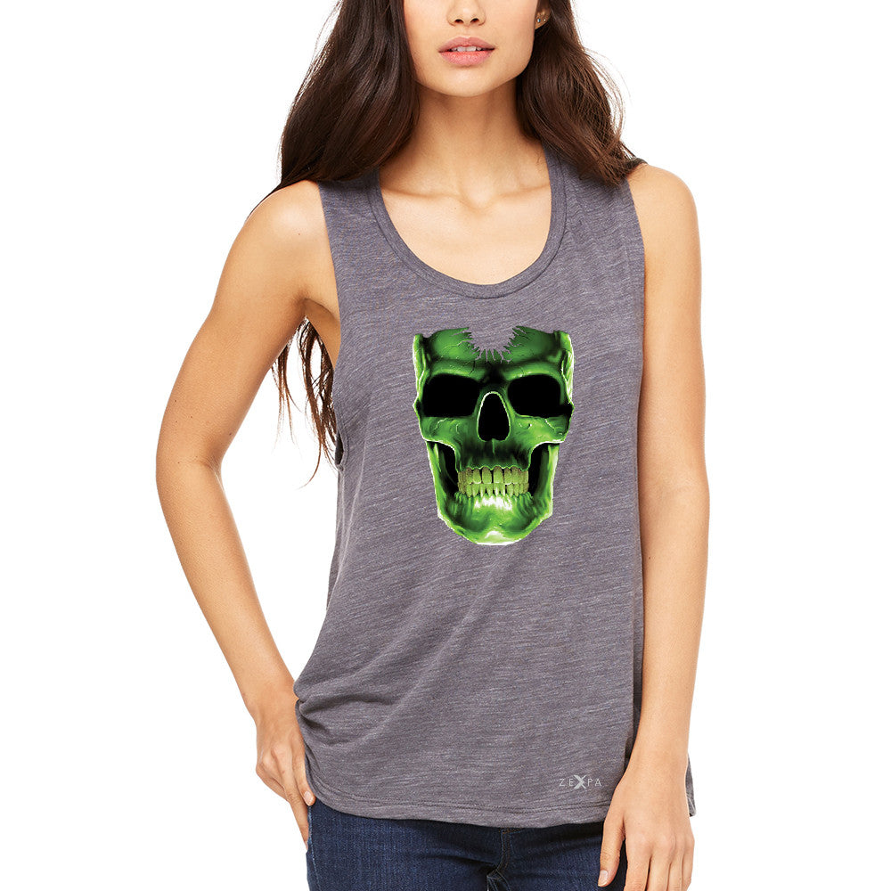 Skull Glow In The Dark  Women's Muscle Tee Halloween Event Costume Tanks - Zexpa Apparel - 2