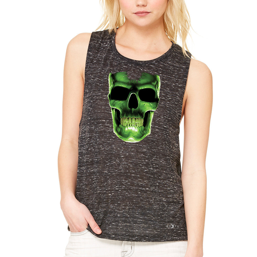 Skull Glow In The Dark  Women's Muscle Tee Halloween Event Costume Tanks - Zexpa Apparel - 3