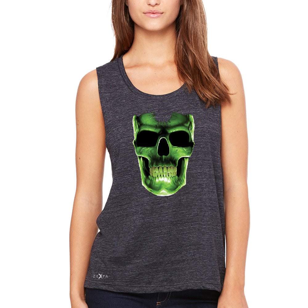 Skull Glow In The Dark  Women's Muscle Tee Halloween Event Costume Tanks - Zexpa Apparel - 1