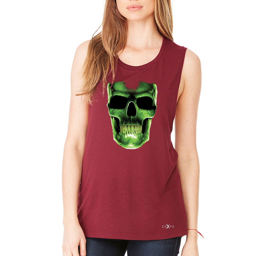 Skull Glow In The Dark  Women's Muscle Tee Halloween Event Costume Tanks - Zexpa Apparel - 4